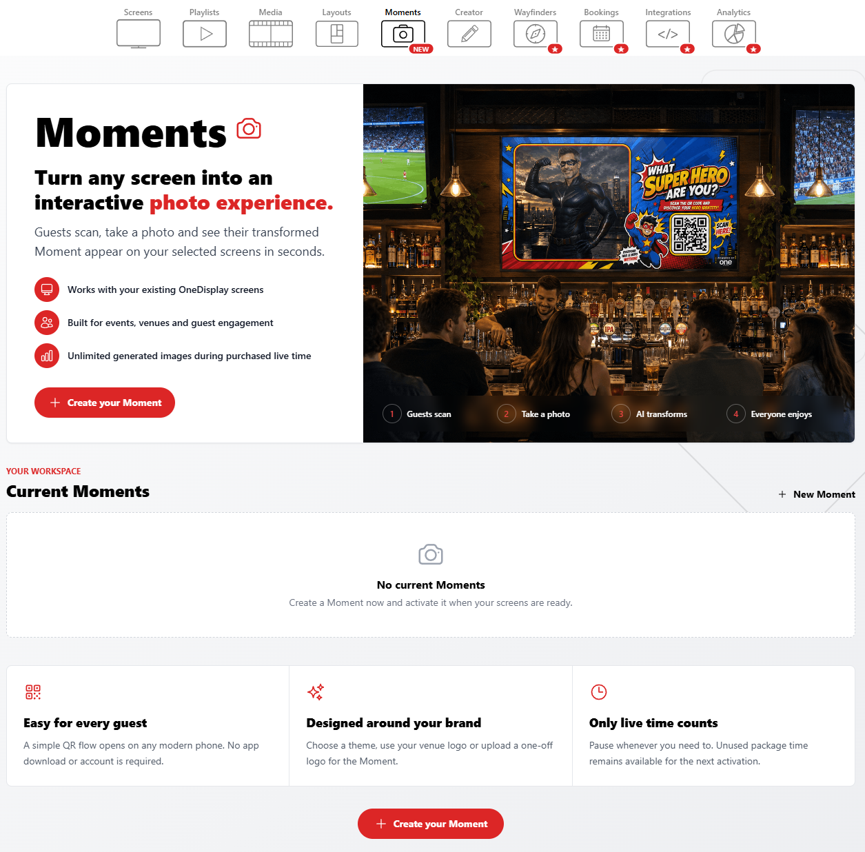 Moments landing page