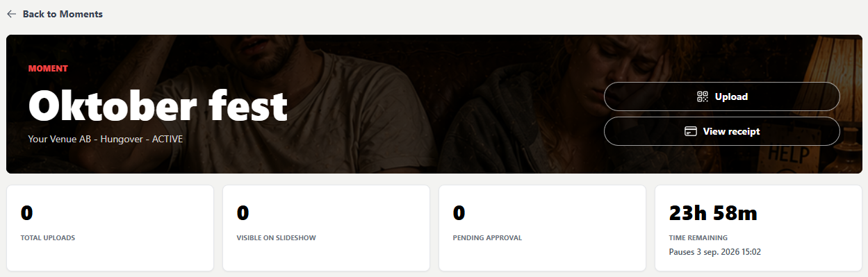 Moment header and status summary