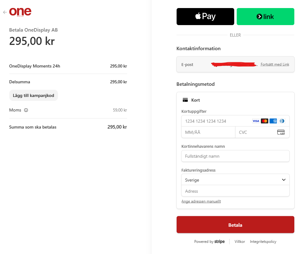 Complete the Moment payment in Stripe