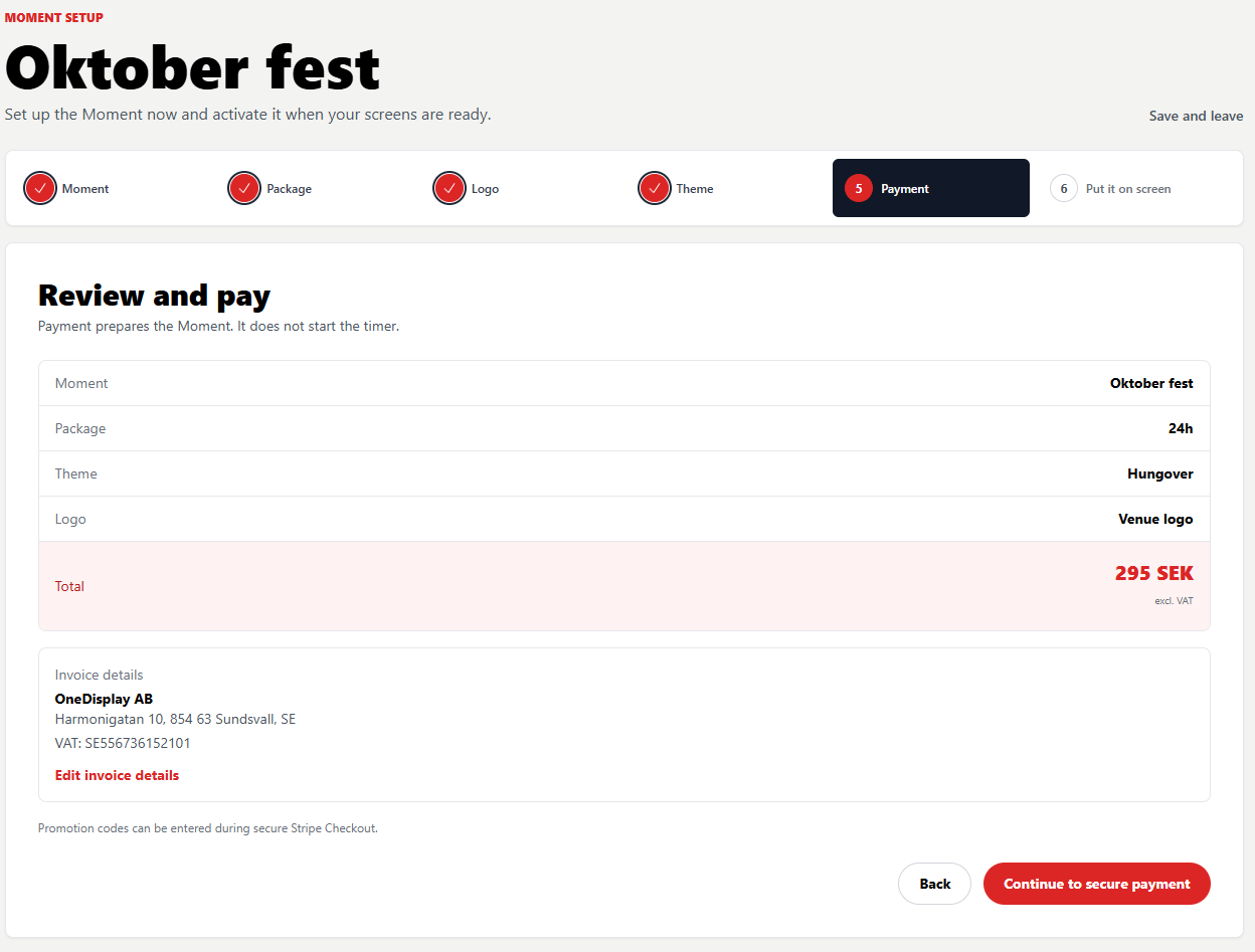 Review the Moment and invoice details
